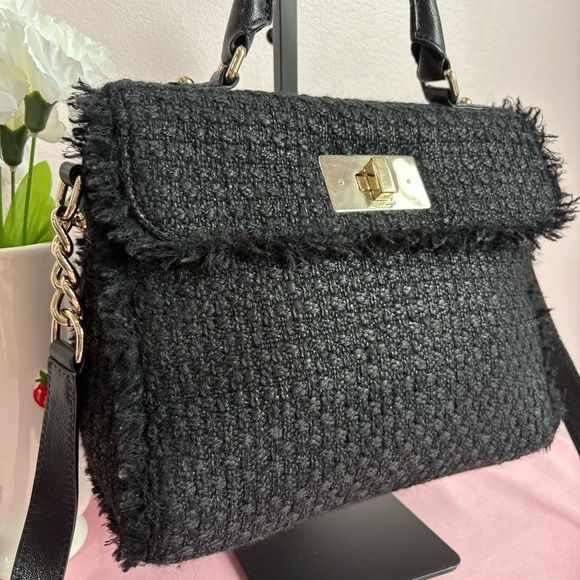 Kate Spade Black Tweed Top-Handle Handbag with Crossbody EUC - Picture 6 of 13